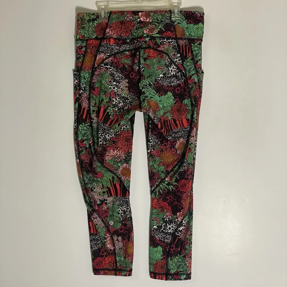 Lululemon Wunder Under Crop Leggings Womens 10 Multicolor Floral Zen Garden Boho
